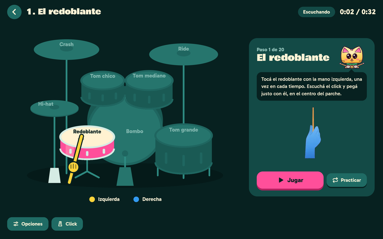 Antes de un paso: la batería te muestra qué pad tocar.